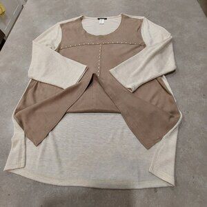 BIANCA Women's Tan Faux Suede Front Beige Back Long Sleeves Tunic - Medium